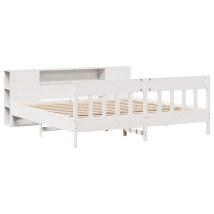 vidaXL Massivholzbett mit Regal ohne Matratze Weiß 200x200 cm Kiefer
