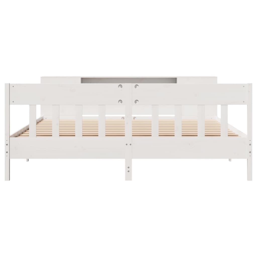 vidaXL Massivholzbett mit Regal ohne Matratze Weiß 200x200 cm Kiefer