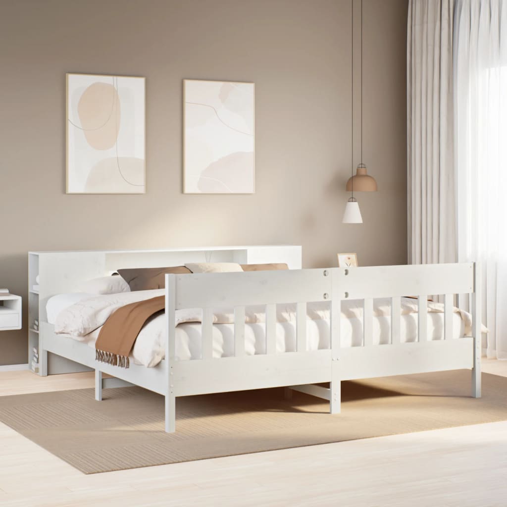 vidaXL Massivholzbett mit Regal ohne Matratze Weiß 200x200 cm Kiefer