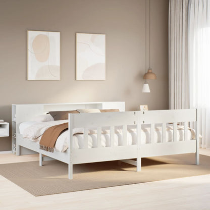 vidaXL Massivholzbett mit Regal ohne Matratze Weiß 200x200 cm Kiefer