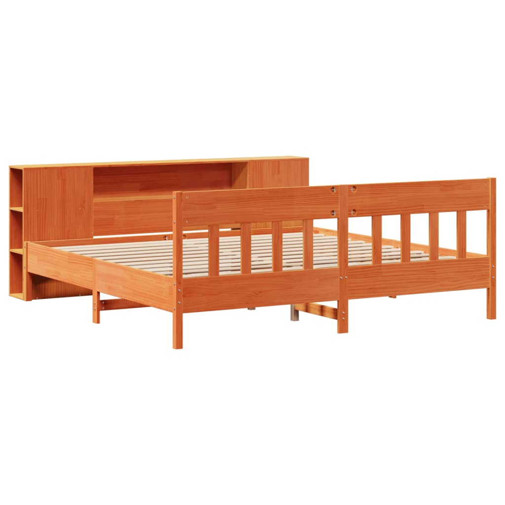 vidaXL Massivholzbett mit Regal ohne Matratze Wachsbraun 200x200 cm