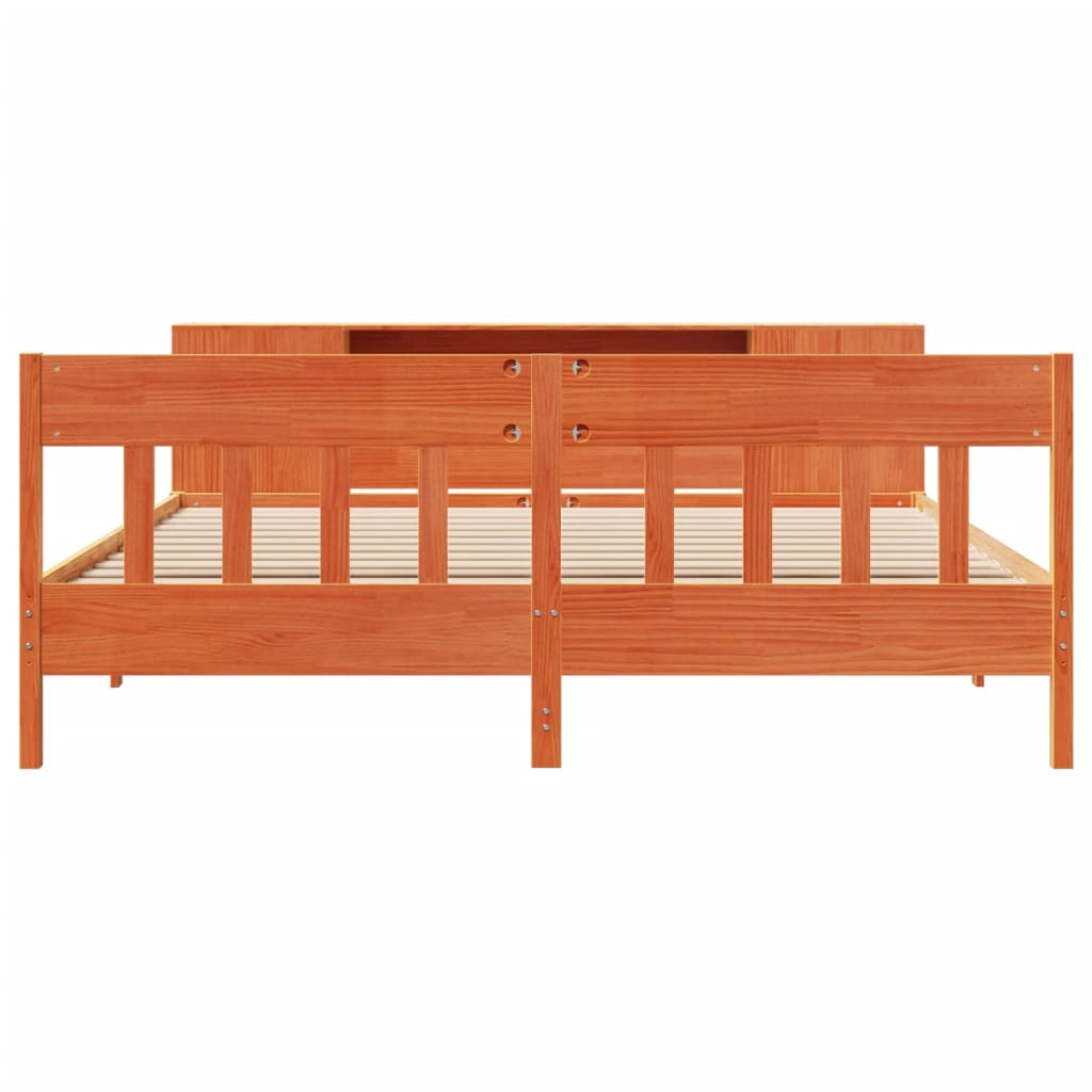 vidaXL Massivholzbett mit Regal ohne Matratze Wachsbraun 200x200 cm