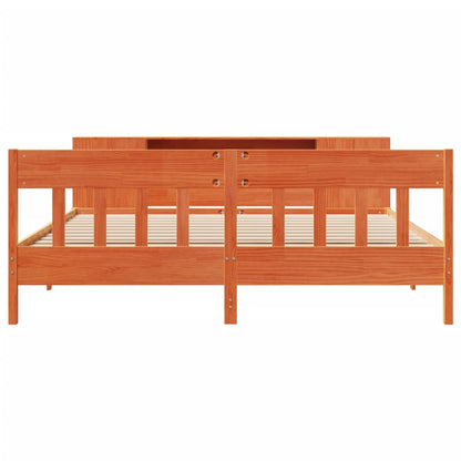 vidaXL Massivholzbett mit Regal ohne Matratze Wachsbraun 200x200 cm