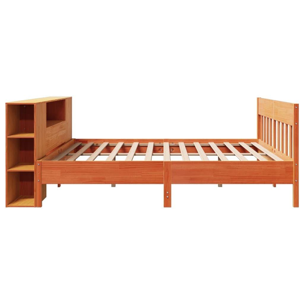 vidaXL Massivholzbett mit Regal ohne Matratze Wachsbraun 200x200 cm