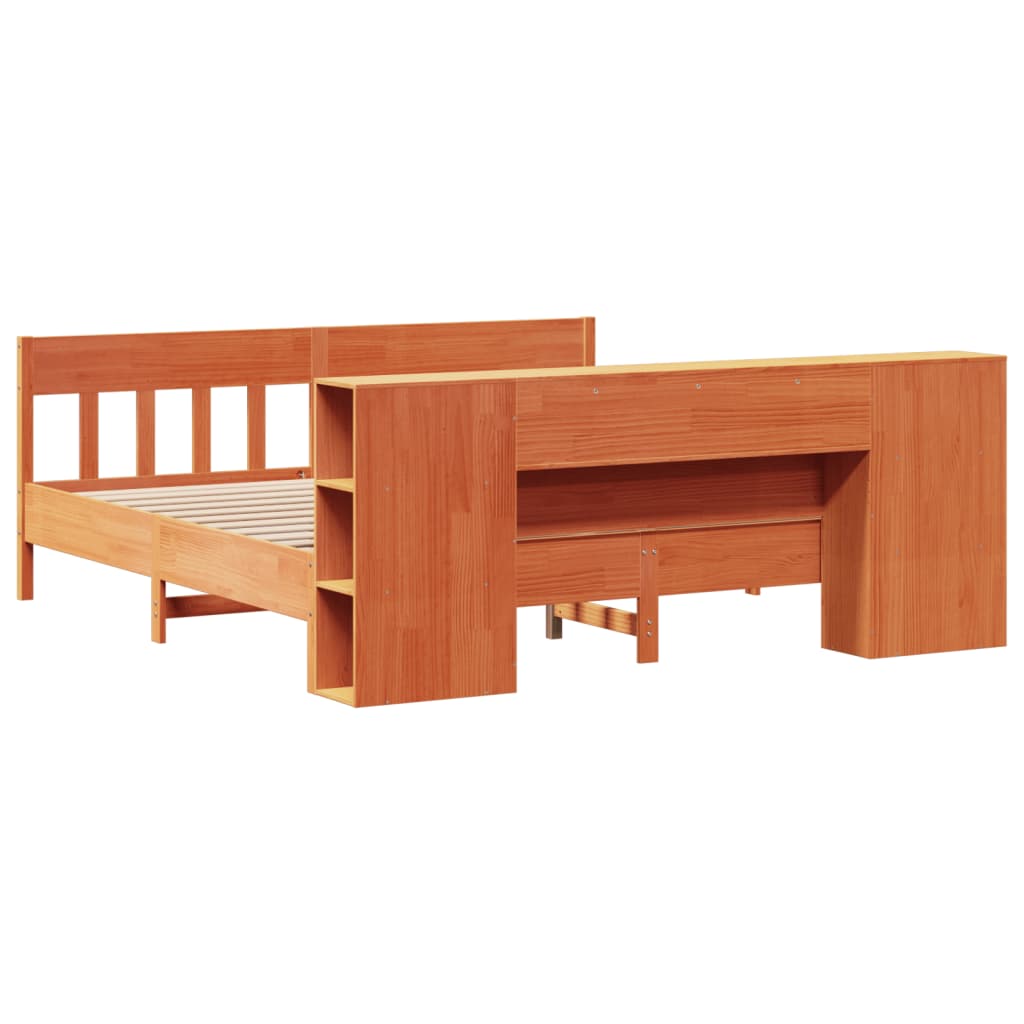 vidaXL Massivholzbett mit Regal ohne Matratze Wachsbraun 200x200 cm