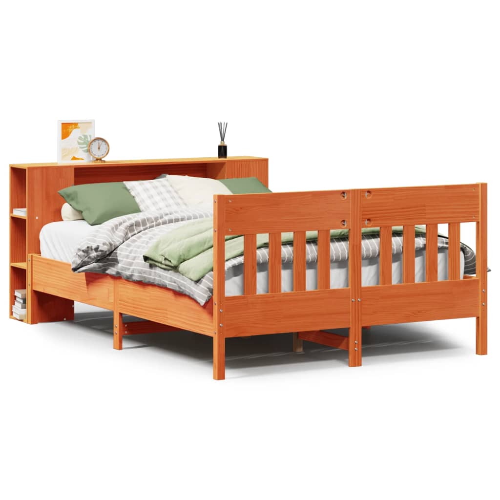 vidaXL Massivholzbett mit Regal ohne Matratze Wachsbraun 160x200 cm