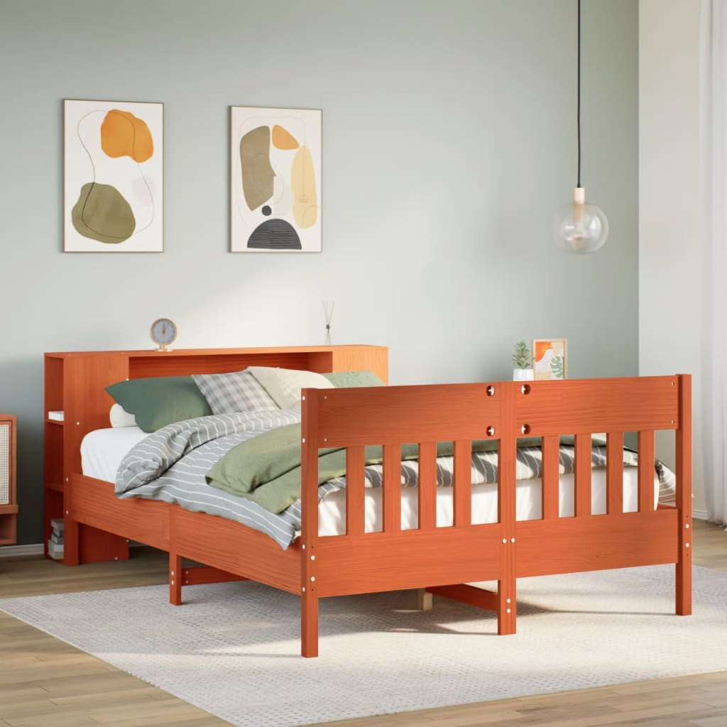 vidaXL Massivholzbett mit Regal ohne Matratze Wachsbraun 160x200 cm