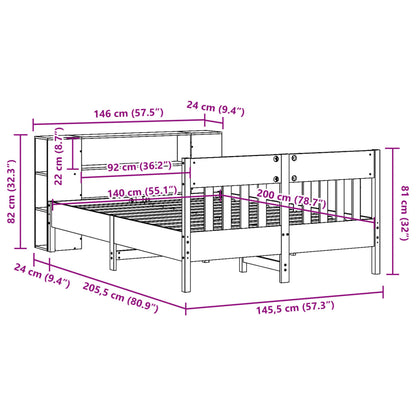 vidaXL Massivholzbett mit Regal ohne Matratze Wachsbraun 140x200 cm