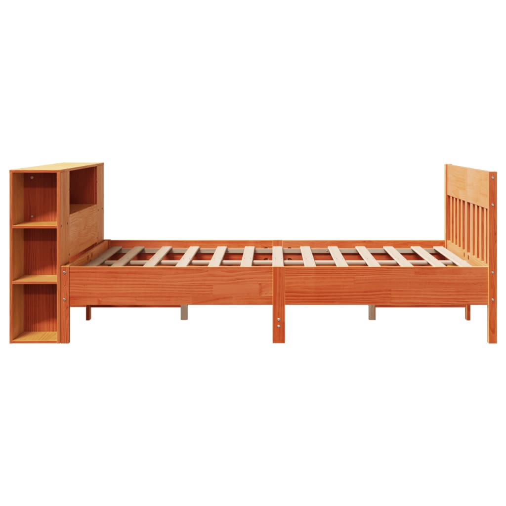 vidaXL Massivholzbett mit Regal ohne Matratze Wachsbraun 140x200 cm