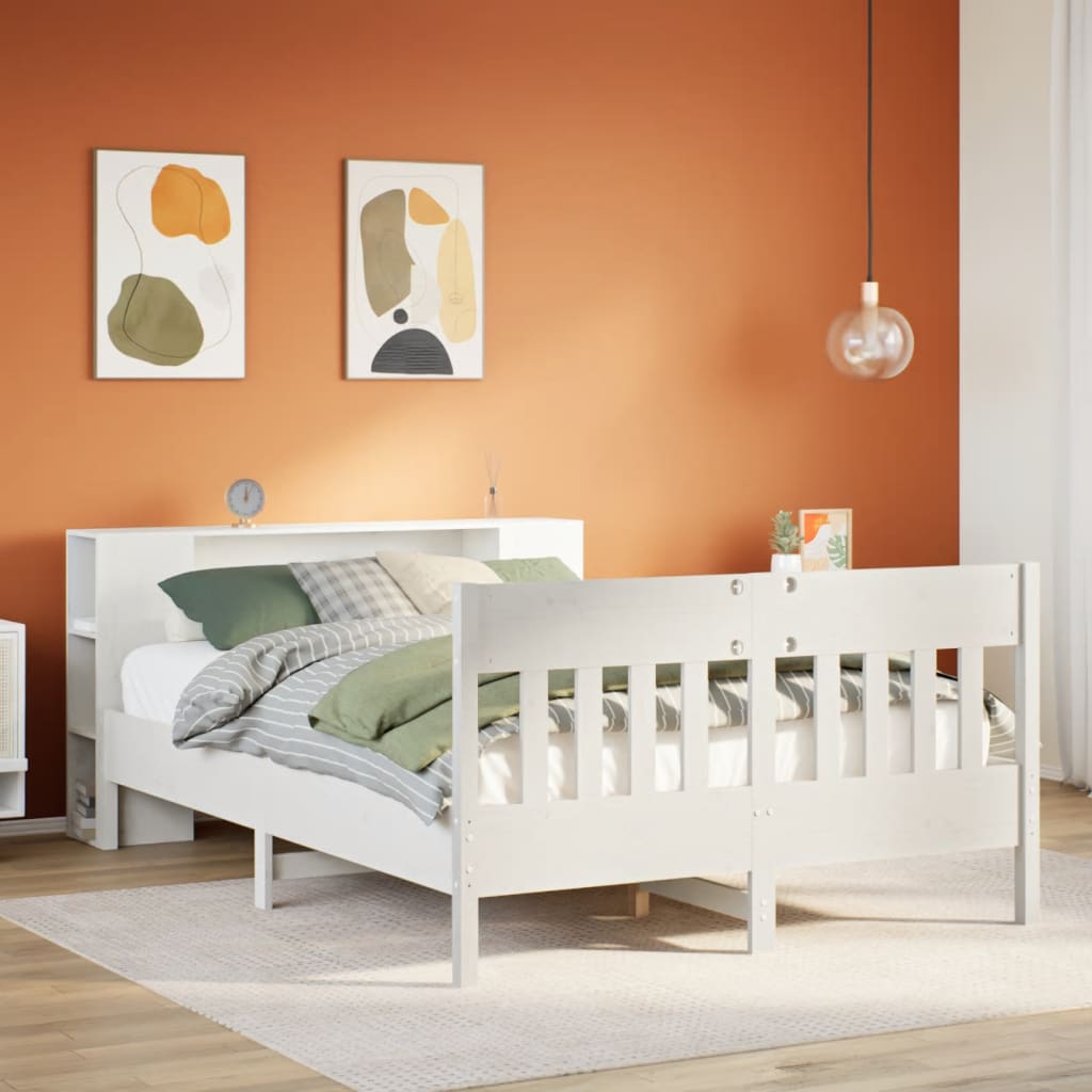 vidaXL Massivholzbett mit Regal ohne Matratze Weiß 120x200 cm Kiefer