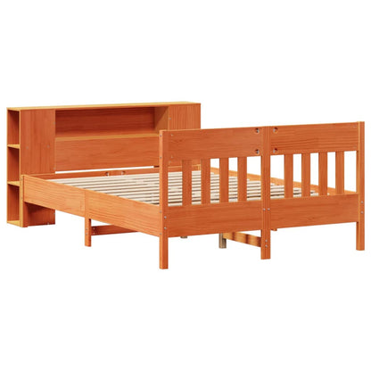 vidaXL Massivholzbett mit Regal ohne Matratze Wachsbraun 140x190 cm