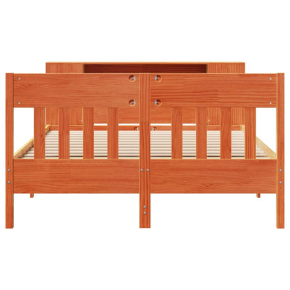 vidaXL Massivholzbett mit Regal ohne Matratze Wachsbraun 140x190 cm