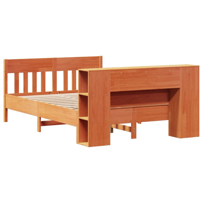 vidaXL Massivholzbett mit Regal ohne Matratze Wachsbraun 140x190 cm