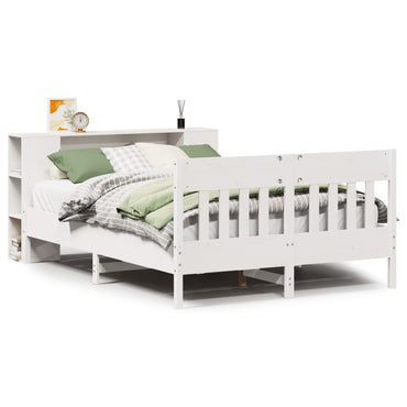 vidaXL Lit en bois massif avec étagère sans matelas Blanc 135x190 cm Pin
