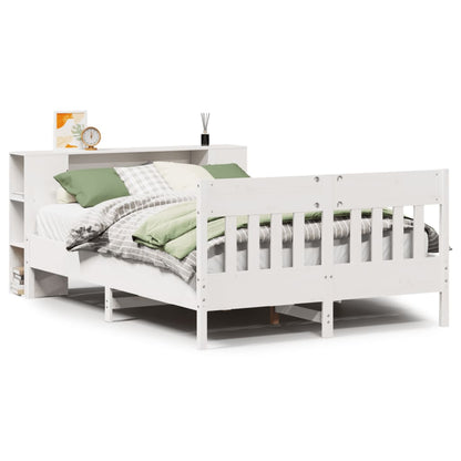 vidaXL Lit en bois massif avec étagère sans matelas Blanc 135x190 cm Pin
