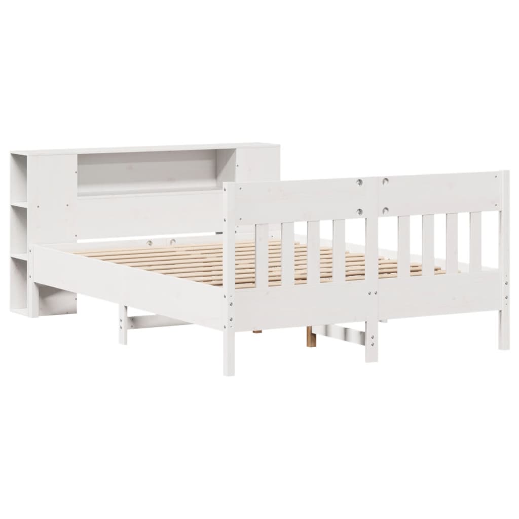 vidaXL Lit en bois massif avec étagère sans matelas Blanc 135x190 cm Pin