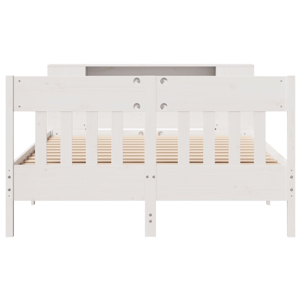 vidaXL Lit en bois massif avec étagère sans matelas Blanc 135x190 cm Pin