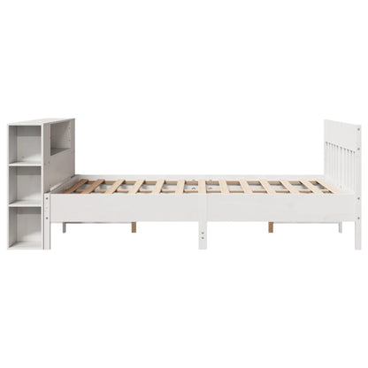 vidaXL Lit en bois massif avec étagère sans matelas Blanc 135x190 cm Pin