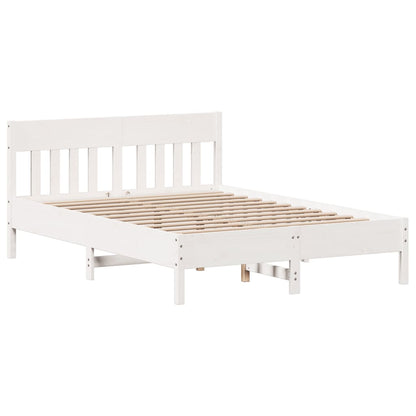 vidaXL Lit en bois massif avec étagère sans matelas Blanc 135x190 cm Pin