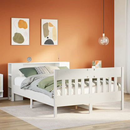 vidaXL Lit en bois massif avec étagère sans matelas Blanc 135x190 cm Pin