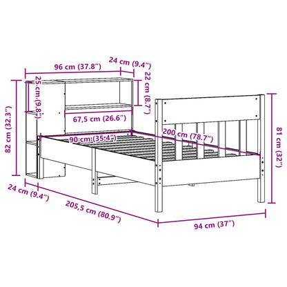 vidaXL Massivholzbett mit Regal ohne Matratze 90x200 cm Kiefer