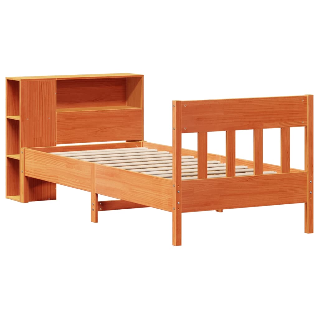 vidaXL Massivholzbett mit Regal ohne Matratze Wachsbraun 75x190 cm