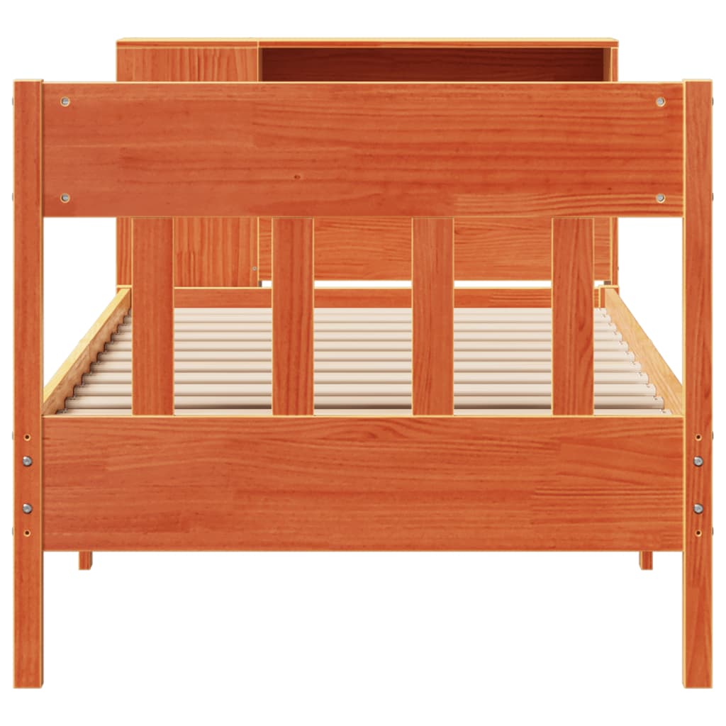 vidaXL Massivholzbett mit Regal ohne Matratze Wachsbraun 75x190 cm