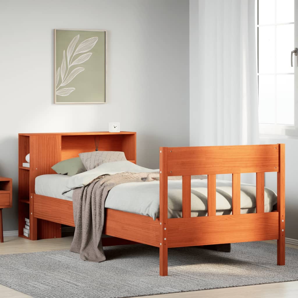 vidaXL Massivholzbett mit Regal ohne Matratze Wachsbraun 75x190 cm
