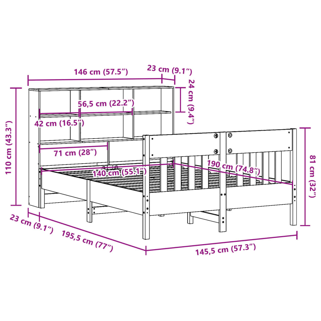 vidaXL Massivholzbett ohne Matratze Wachsbraun 140x190 cm Kiefernholz