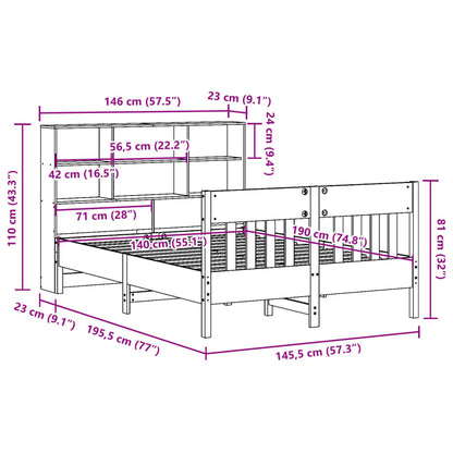 vidaXL Massivholzbett ohne Matratze Wachsbraun 140x190 cm Kiefernholz