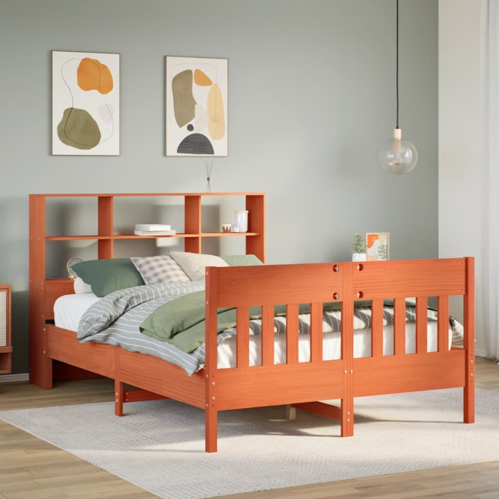 vidaXL Massivholzbett ohne Matratze Wachsbraun 140x190 cm Kiefernholz