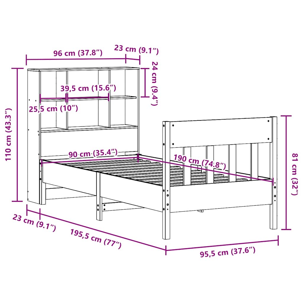 vidaXL Lit en bois massif sans matelas 90x190 cm Pin