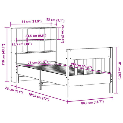 vidaXL Massivholzbett ohne Matratze Wachsbraun 75x190 cm Kiefernholz