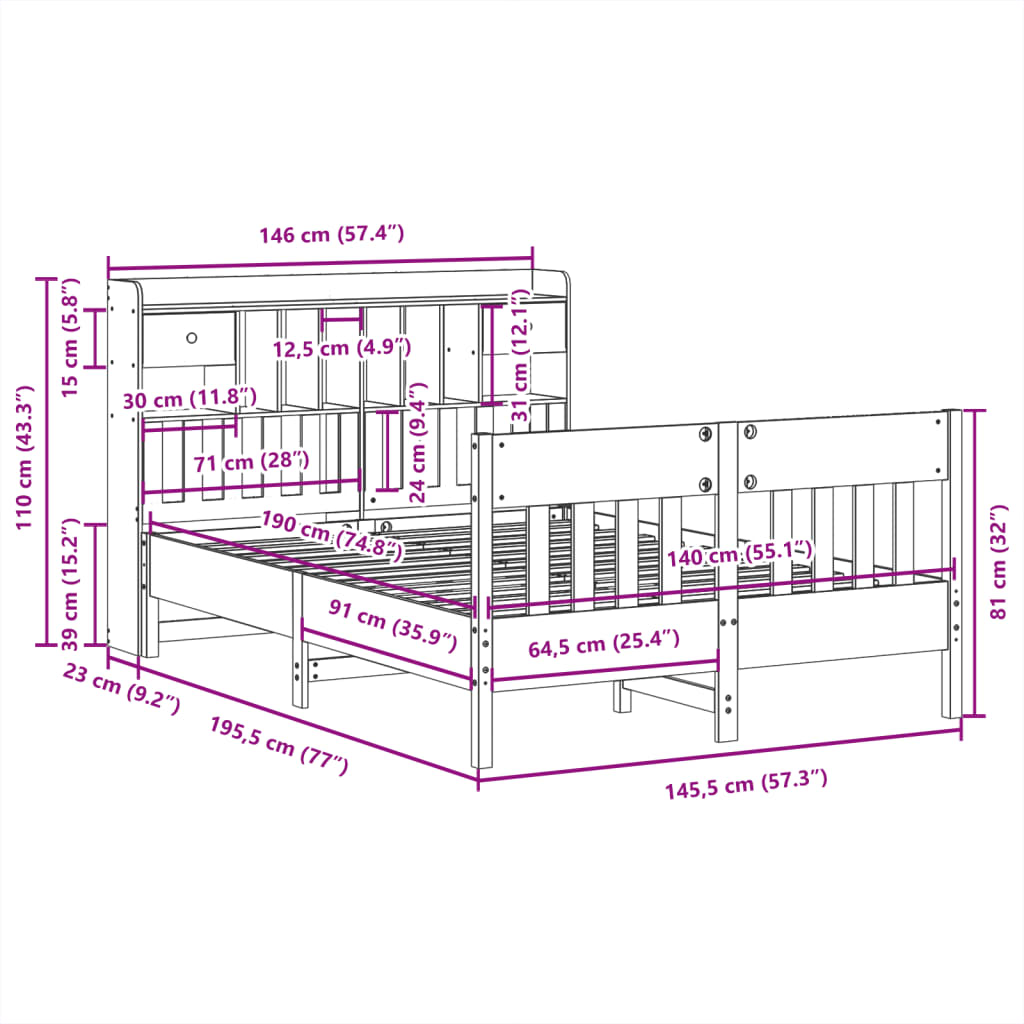 vidaXL Massivholzbett ohne Matratze 140x190 cm Kiefernholz