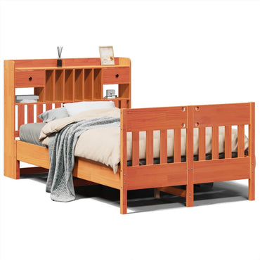 vidaXL Massivholzbett ohne Matratze Wachsbraun 135x190 cm Kiefernholz