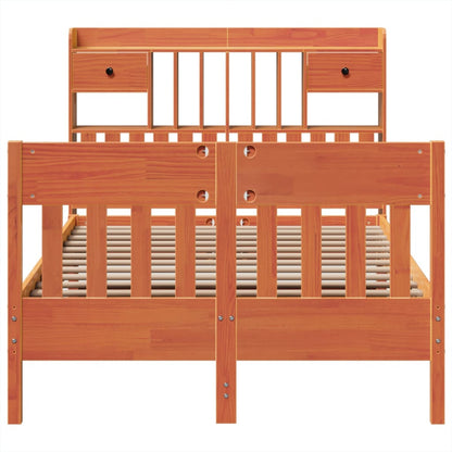 vidaXL Massivholzbett ohne Matratze Wachsbraun 135x190 cm Kiefernholz