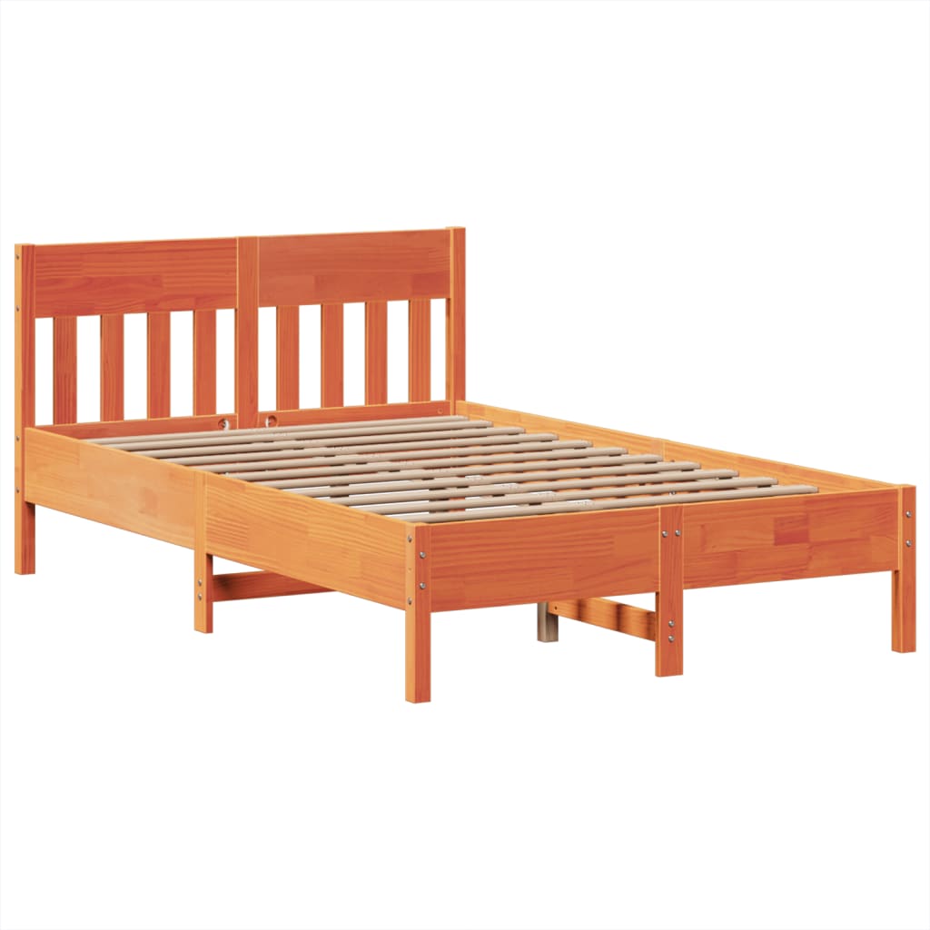 vidaXL Massivholzbett ohne Matratze Wachsbraun 135x190 cm Kiefernholz