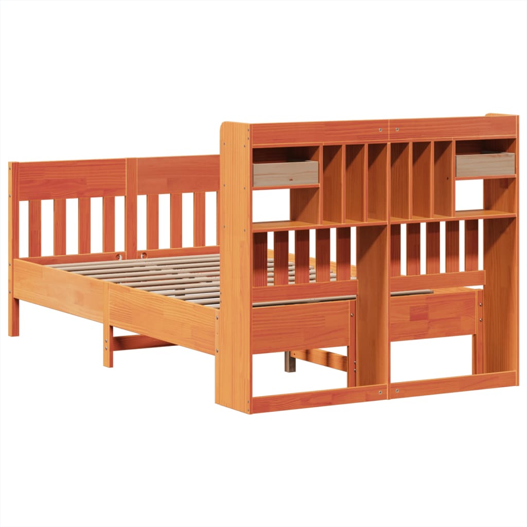 vidaXL Massivholzbett ohne Matratze Wachsbraun 135x190 cm Kiefernholz