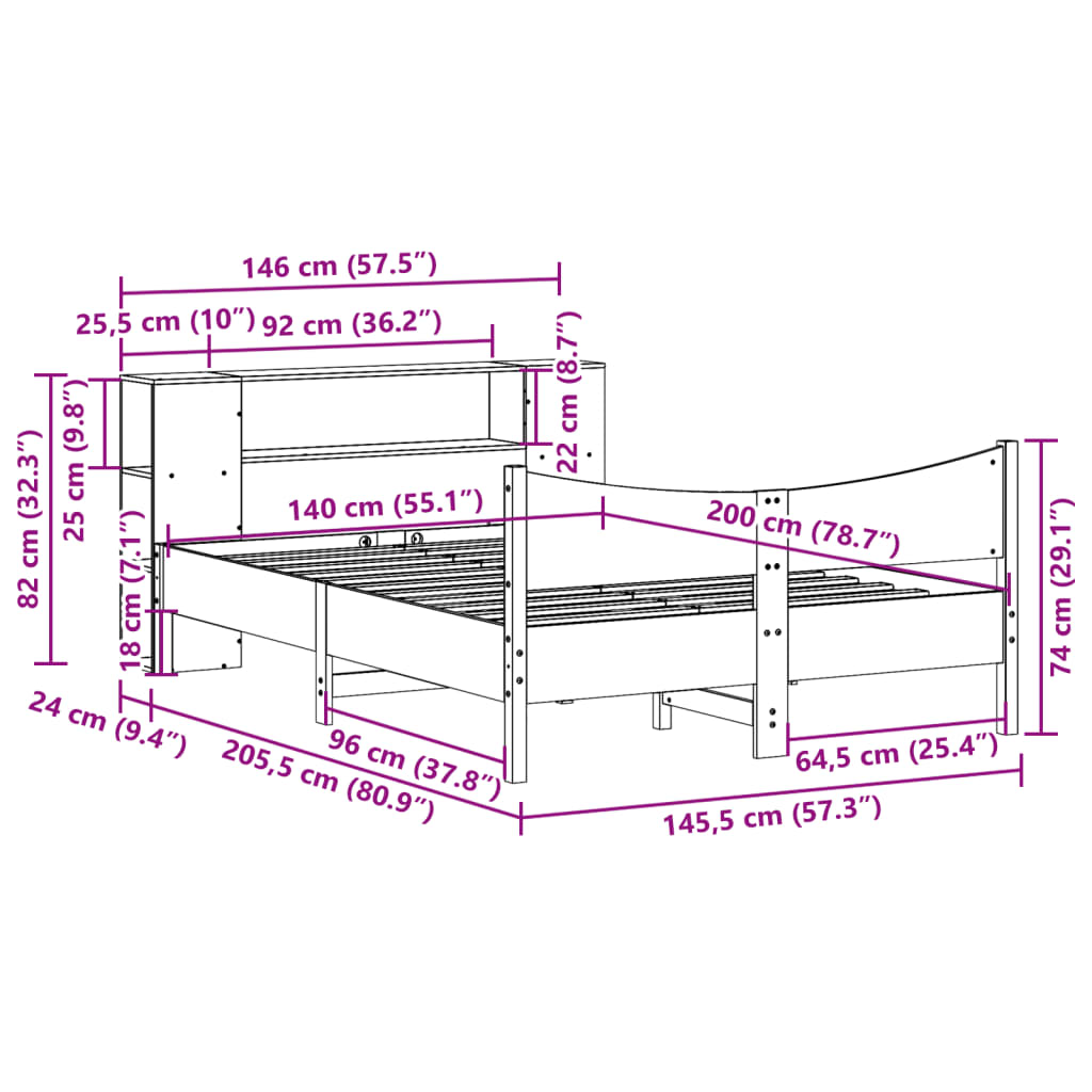 vidaXL Massivholzbett ohne Matratze Weiß 140x200 cm Kiefernholz