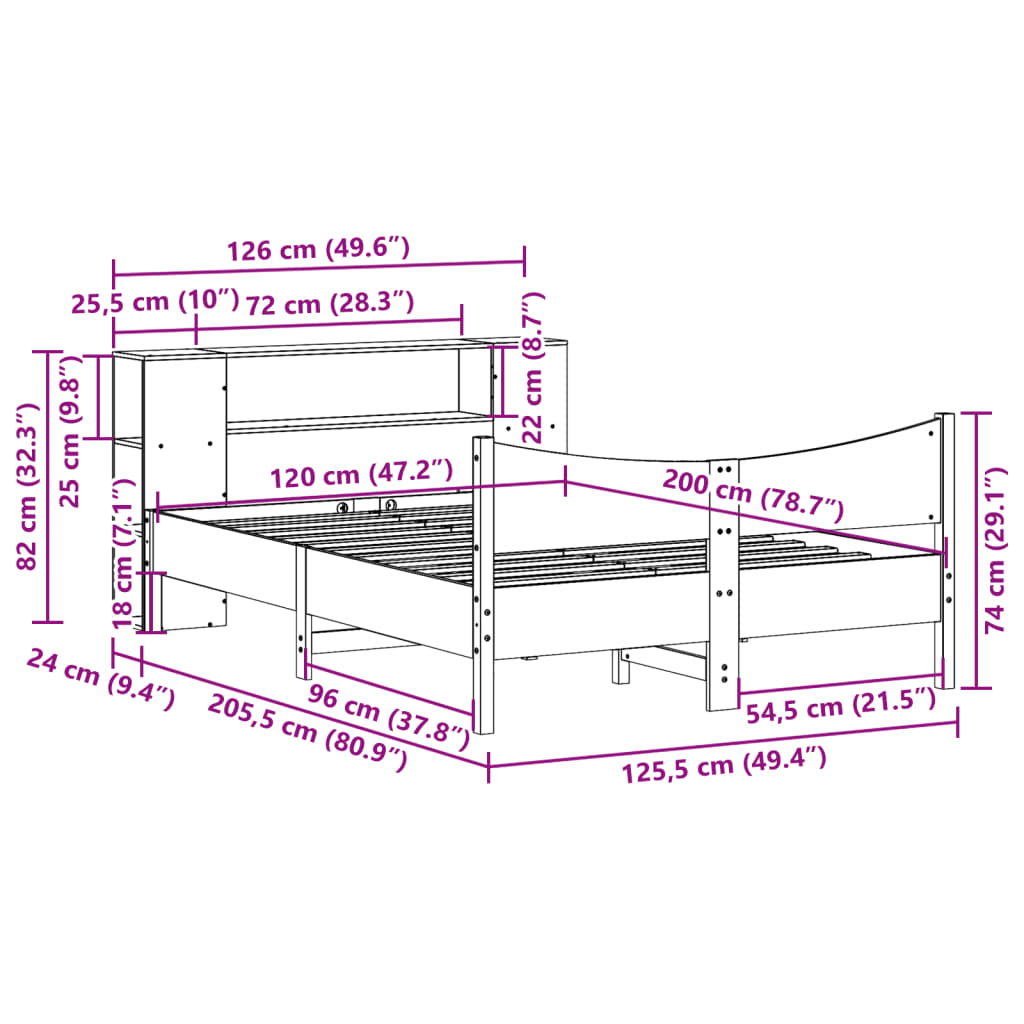 vidaXL Massivholzbett ohne Matratze 120x200 cm Kiefernholz