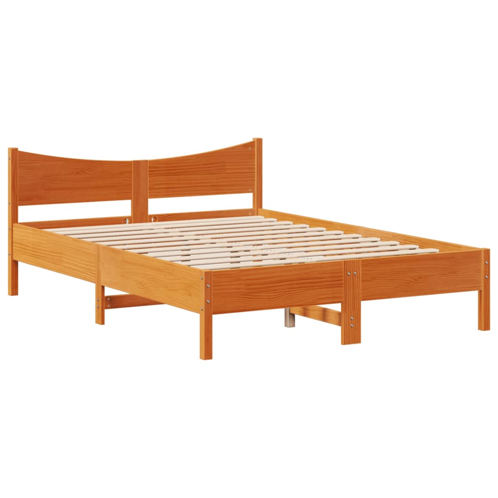 vidaXL Lit en bois massif sans matelas, marron ciré 140x190 cm, pin