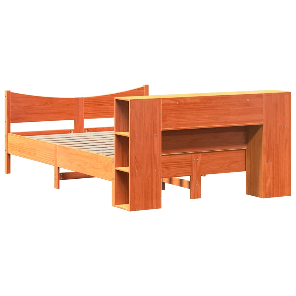 vidaXL Massivholzbett ohne Matratze Wachsbraun 135x190 cm Kiefernholz