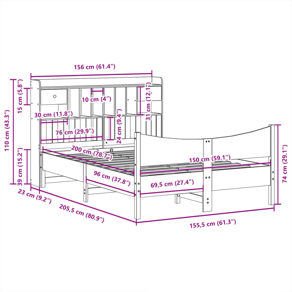 vidaXL Massivholzbett ohne Matratze 150x200 cm Kiefernholz