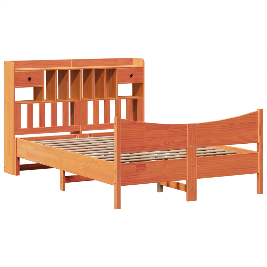 vidaXL Massivholzbett ohne Matratze Wachsbraun 140x200 cm Kiefernholz