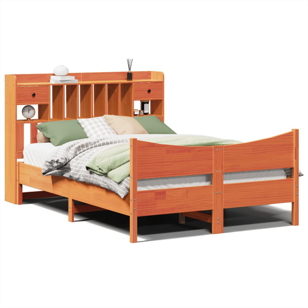 vidaXL Massivholzbett ohne Matratze Wachsbraun 140x190 cm Kiefernholz