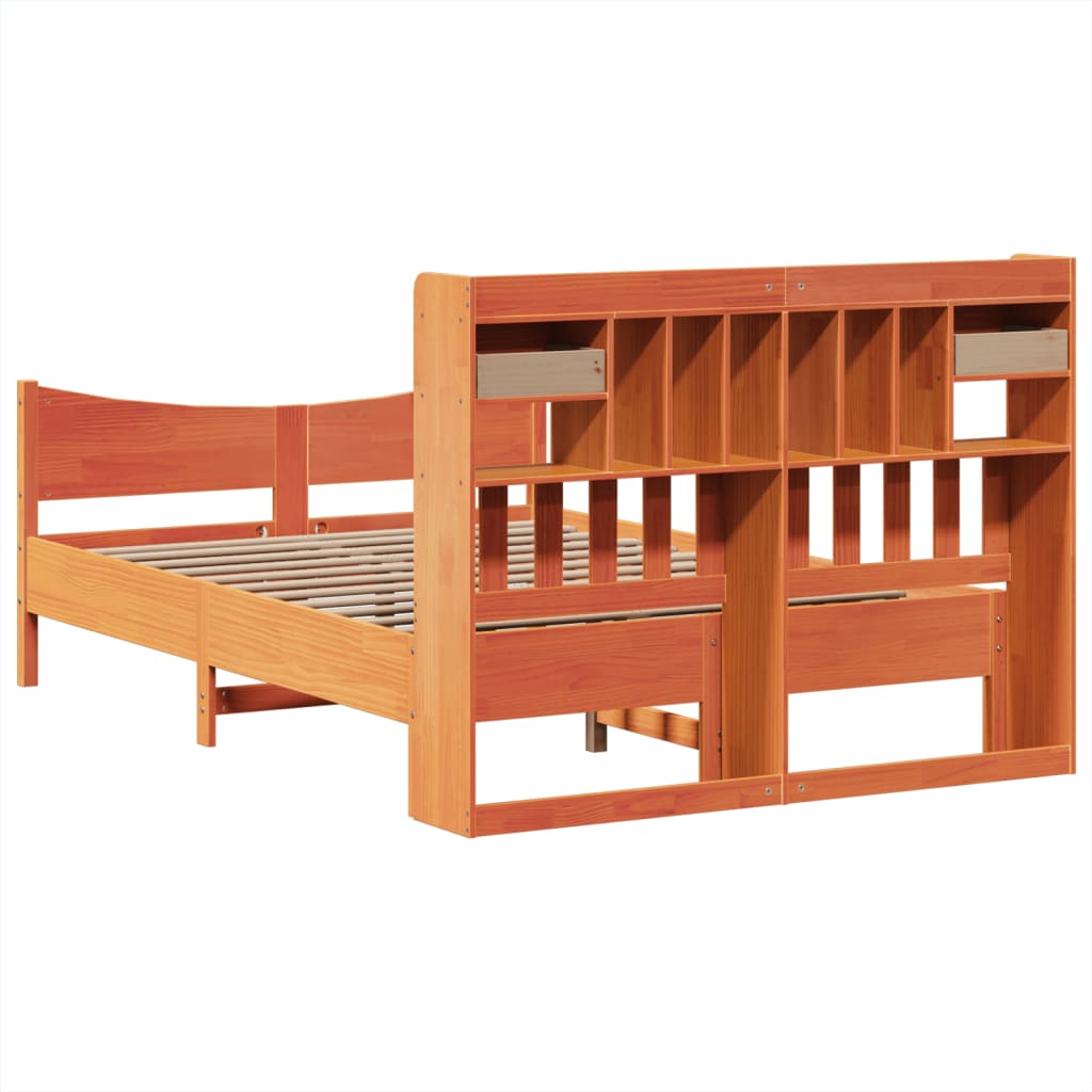 vidaXL Massivholzbett ohne Matratze Wachsbraun 140x190 cm Kiefernholz