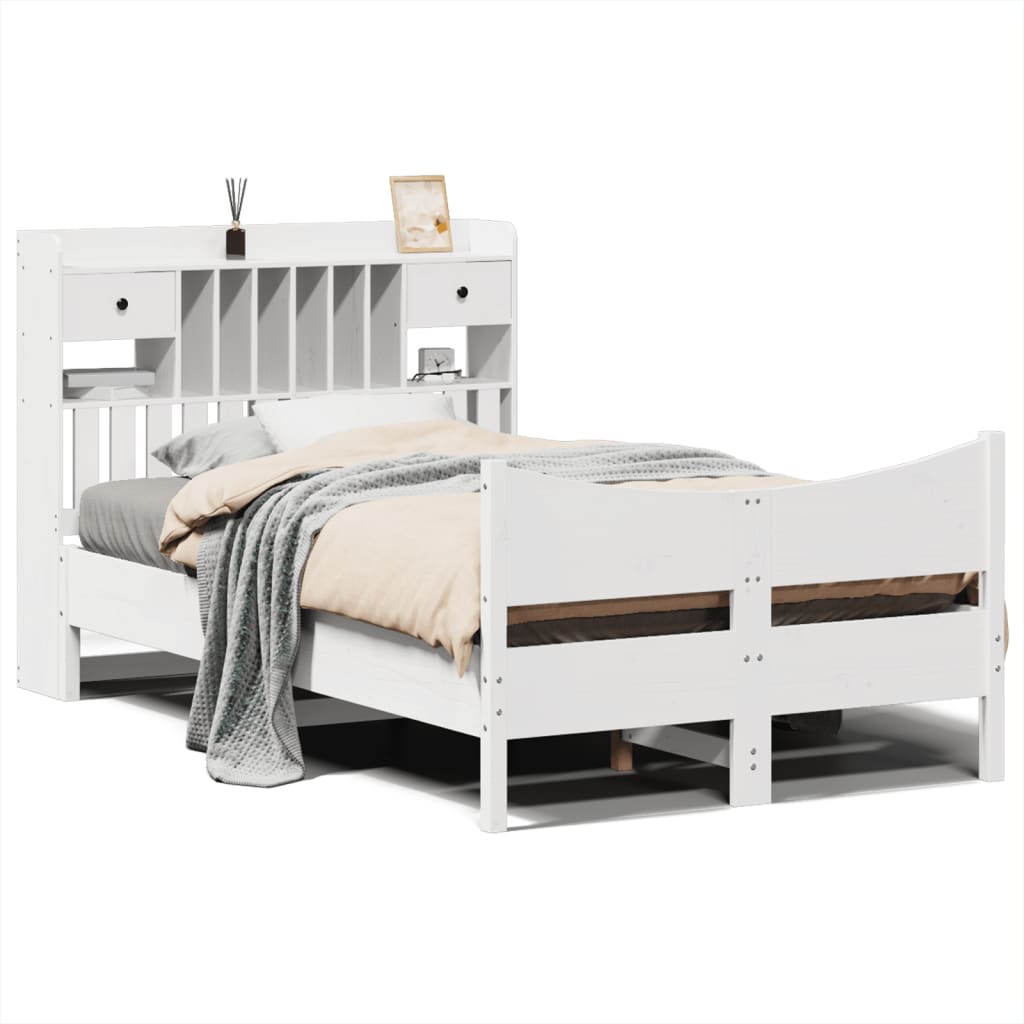 vidaXL Massivholzbett ohne Matratze Weiß 135x190 cm Kiefernholz
