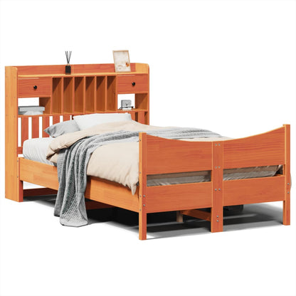 vidaXL Massivholzbett ohne Matratze Wachsbraun 135x190 cm Kiefernholz