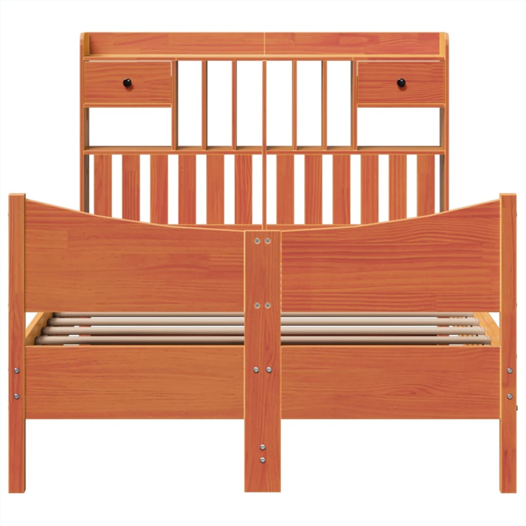 vidaXL Massivholzbett ohne Matratze Wachsbraun 135x190 cm Kiefernholz