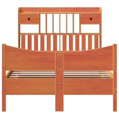 vidaXL Massivholzbett ohne Matratze Wachsbraun 135x190 cm Kiefernholz